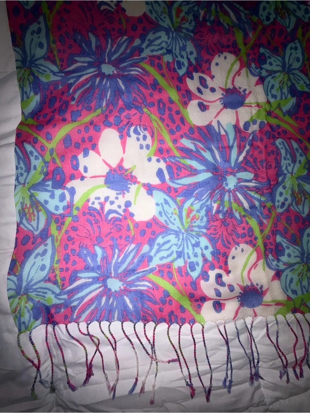 Lilly Pulitzer Murfee large In The Garden Pop Pink scarf wrap 78x27 cat faces